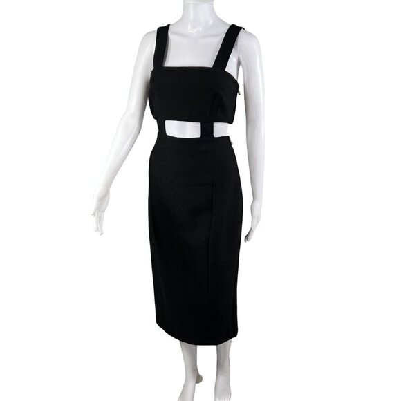 Cinq A Sept NWT Womens 8 Black Midi Cutout Dress Straps Side Zippers Bodycon - Picture 1 of 16